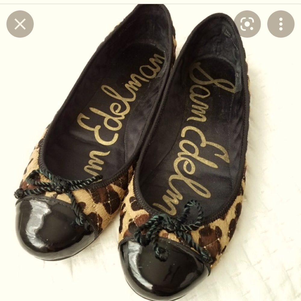 Sam Edelman patent leather and quilted leopard ballet flats with belt
